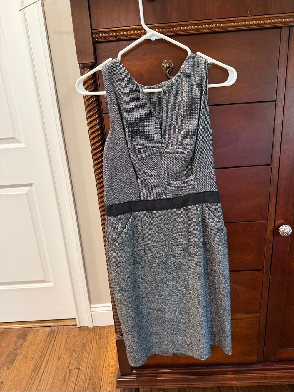 Milly Gray Sleeveless Midi Dress with Black Waistband